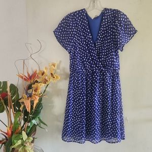 Everly Cute Sheer Blue Poka Dot V-Neck GUC Small Dress